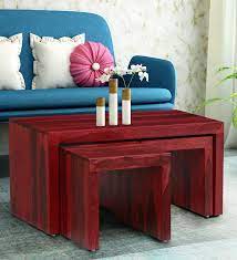Shop for small coffee tables online at target. Acropolis Solid Wood Coffee Table Set With Two Stools In Spicy Red Finish By Woodsworth Buy Online In Grenada At Grenada Desertcart Com Productid 149206621