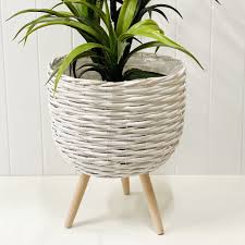 Polish manufacturer of rattan fence accessories, privacy screening, planters and other rattan products. White Wicker Pot Holder Large Bliss Gifts Homewares