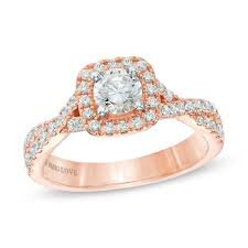 Diamond twist contour wedding band in 14k rose gold. Vera Wang Love Collection 1 Ct T W Diamond Square Frame Engagement Ring In 14k Rose Gold