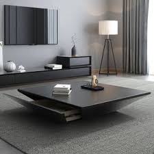 Modern Black Wood Coffee Table With Storage Square Drum Coffee Table With Drawer Centre Table Living Room Center Table Living Room Living Room Coffee Table