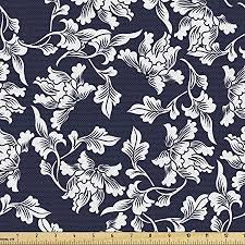 Find the best wallpaper rolls & sheets at the lowest price from top brands like york, anthropologie, roommates & more. Amazon Com Ambesonne Navy Blue Fabric By The Yard Floral Arrangement Botanic Foliage Pattern Japanese Composition Eastern Decorative Fabric For Upholstery And Home Accents 1 Yard White Blue