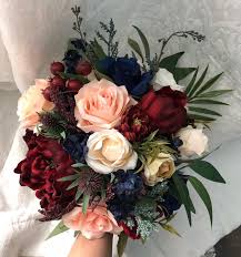 Wedding Bouquet Burgundy Navy Blue Red Peony Eucalyptus Wedding Maroon Package Handmade Artificial Faux Flowers Wedding Decor Navy Wedding Flowers Faux Flowers Wedding Gold Wedding Flowers