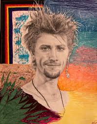 Self-portrait drawing created with graphite for college final