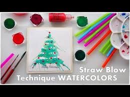 Watercolor Straw Blow Christmas Tree Technique Maremi S Small Art Youtube Painted Christmas Cards Watercolor Christmas Cards Watercolor Christmas Tree