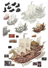 Artstation Three Kingdoms Era Dragon Boat Chou Zaki Dragon Boat Fantasy Props Airship Art