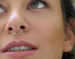 Tribal 14k Solid Gold Septum Ring, Beaded Detail (handmade)