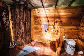 open air shower, gravity fed sink and