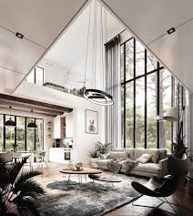 Une Hauteur Sous Plafond Sublimee Dans Ce Salon Contemporain En 2020 Maison Moderne Interieur Interieur Maison Design Interieur Maison