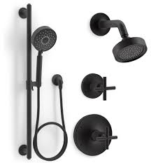 We did not find results for: Kohler Kss Purist 3 Rths Bl Matte Black Purist Pressure Balanced Shower System With Shower Head Hand Shower Valve Trim And Shower Arm Faucetdirect Com