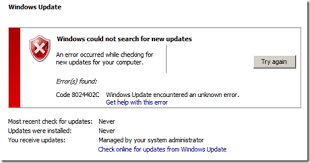 Information Technologies Windows Server 2008 Manual Windows Update Error Code 8024402c