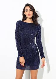 Navy Blue Open Back Sequin Going Out Mini Dress Mini Dress Long Sleeve Mini Dress Sequin Mini Dress