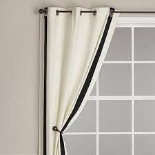 Black And Ivory Curtains Window Treatments Ribbon Trim Panel With Grommet Top Ivory With Black Trim Curtains Cost Plu Grey And White Curtains White Curtains Living Room Curtains