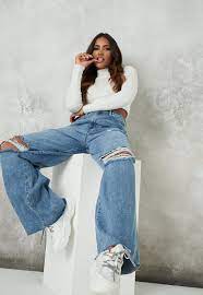 boyfriend official twitter starship youtube channel : Baggy Boyfriend Jeans Mit Aufgerissenem Knie In Blau Missguided