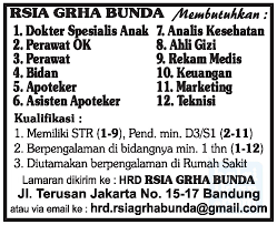 Lowongan kerja lulusan sma/smk/sederajat untuk posisi: Lowongan Kerja Rumah Sakit Rsia Grha Bunda Lowongan Kerja Terbaru Indonesia 2021
