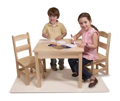 It includes one table and four chairs, all crafted from solid and manufactured wood, with rounded corners. Melissa Doug Solid Wood Table And 2 Chairs Set Light Finish Furniture For Playroom Kids Wooden Table Wooden Table And Chairs Table And Chairs
