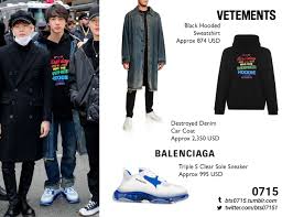 These sneakers look so good with basically anything. Bts Fashion Style Finder 191231 Jin Balenciaga Triple S Clear Sole