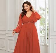 Wholesale Chiffon Plus Size Evening Dresses with Long Lantern Sleeves