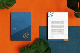 Letterhead A4 Document And Stationery Mockup In Orange And Blue Floor In 2020 Stationery Mockup Business Card Mock Up Yellow Business Card