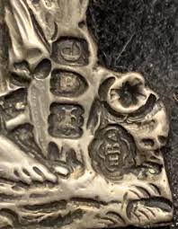 Victorian Sterling 1900 Hallmarked Wood Framed Art, Wine Woman Scene