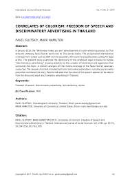 Colorism is a form of discrimination that is based on the complexion of darker skinned individuals, despite being of the same race (banks, t. Pdf Correlates Of Colorism Freedom Of Speech And Discriminatory Advertising In Thailand