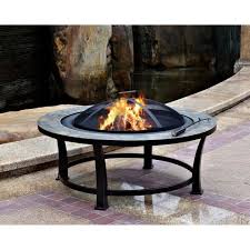 Round Slate Top Wood Burning Fire Pit Steel Screen Table Patio Backyard Heater Tasarim Bohem