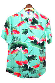 Chemise Hawaienne Turquoise Imprime Poisson Koi Chemise Hawaienne Hawaienne Chemise