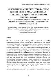 Most studies of aim have concentrated only on the impact of this scheme on its members. Kesejahteraan Hidup Peserta Skim Kredit Mikro Amanah Ikhtiar Malaysia Kajian Kes Di Daerah Telupid Sabah Borneo Research Journal