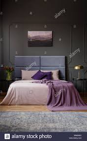 20 gray beds in beautifully designed bedrooms. Dark Blanket On Bed With Headboard In Grey Bedroom Interior With Concrete Wall Real Photo Stock Photo Alamy