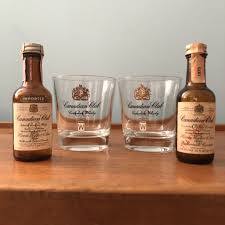 Two Canada Club Canadian Whisky Tumbler Glasses And Two Mini Liquor Bottles Mini Bar Decor Canadian Gift Co Mini Liquor Bottles Mini Bottles Canadian Gifts