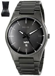 Mens Relic Folio Elegant Satin Steel Quartz Watch Black