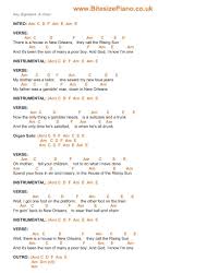 House Of The Rising Sun The Animals Piano Chords Lyrics Bitesize Piano