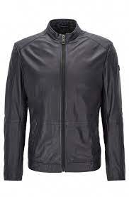 Slim Fit Leather Jacket With Stand Collar Black From Boss Orange For Men For 420 00 In The Official Hugo Boss Online Leather Jacket Leather Jacket Men Jackets