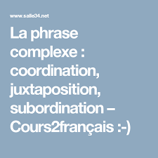 La Phrase Complexe Coordination Juxtaposition Subordination Cours2francais Phrases Complexes Phrase Complexe