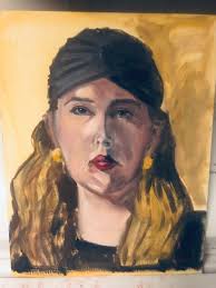 Original Oil Portrait Painting Female Model "fiona" W Black Turban 11" X  14" Canvas Board Signed