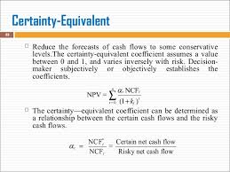 An amount that would be accepted today (risk free) in lieu of a chance to receive a possibly higher, but uncertain, amount. 1 Risk Analysis In Capital Budgeting