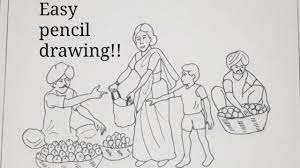 How to draw a scenery: Easy Pencil Drawing Of Market Elementary Drawing Of Market Scenery Youtube
