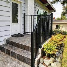 Freedom London 6 Ft X 1 75 In X 36 In Matte Black Aluminum Deck Rail Square Balusters Included Assembled Lowes Com Aluminum Railing Deck Outdoor Stair Railing Railings Outdoor