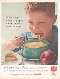 1961 Campbell's Chicken Noodle Soup Vintage Print Ad Green Bowl Redhead  Freckles