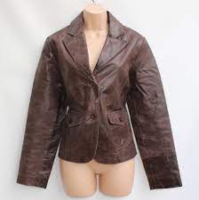 Women S Vintage Per Voi Brown 100 Leather Blazer Jacket Etsy Leather Blazer Real Leather Jacket Leather Jacket