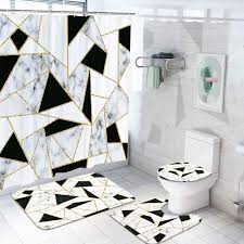 Weinreich architects makes a major—yet minimalist—statement. Amazon Com 4 Pcs Marble Shower Curtain Set With Rugs Toilet Lid Cover Bath Mat Black White Geometric Shower Curtain With 12 Hooks Black And Gold Shower Curtain For Bathroom Fabric Marble Bathroom