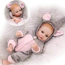 Amazon Com 10 Mini Reborn Baby Dolls Silicone Full Body Boy Girl Realistic Newborn Silicone Baby Washable Anatomically Correct Gray Elephant Outfit Gift Toys Games