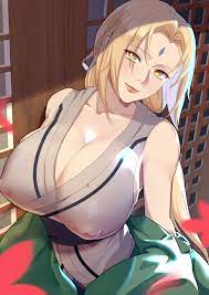 tsunade (naruto), naruto, naruto (series), absurdres, commentary request,  highres, 1girl, bare shoulders, breasts, cleavage, collarbone, covered  erect nipples, guudoung guudong, hair intakes, huge breasts, lips, long  hair, looking at viewer, orange eyes,