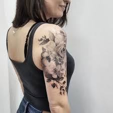 Black And White Half Sleeve Tattoo Women Rose Tattoo Ideas For Women Upper Half Sleeve Tattoos Shoulder Tattoos For Women Rose Tattoos