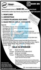 Dia pasang loker di indeed.com tpi engga mencantumkan alamat pt itu min. Lowongan Kerja Pt Bank Rakyat Indonesia Persero Kanwil Semarang Walk In Interview Bri Lulusan Sma D3 S1 Februari 2013 Rekrutmen Lowongan Kerja Bulan Januari 2021