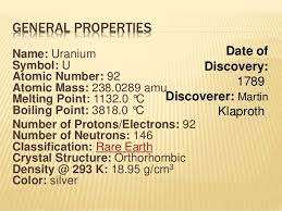 Uranium is a dense, hard metallic element that is silvery white in colour. Uranium