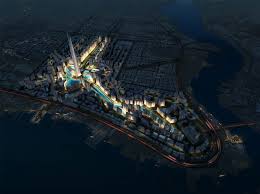burj al mamlakkah obhur jeddah aerial view night scene jeddah tower la tour