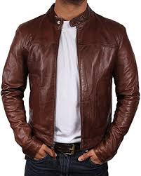 Brandslock Mens Biker Leather Bomber Jacket Coat Designer Xl Fits Chest 40 42 Inches Brown