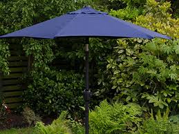 East london parasol company tracy round bamboo parasol. Blue Crank Tilt Garden Umbrella 2m Lakeland Furniture