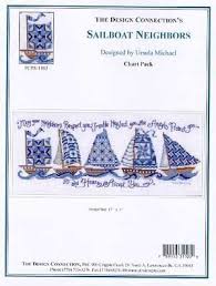 The pattern displays a cross that is filled with jewels. Ursula Michael Design Sailboat Neighbors Cross Stitch Pattern 123stitch