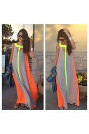 I Never Knew Taupe And Neon Could Look So Great Together This Dress Is Perfect For Eid Prayer Followed By A Day At The Beach Fla Bcbg Dresses Fashion Style